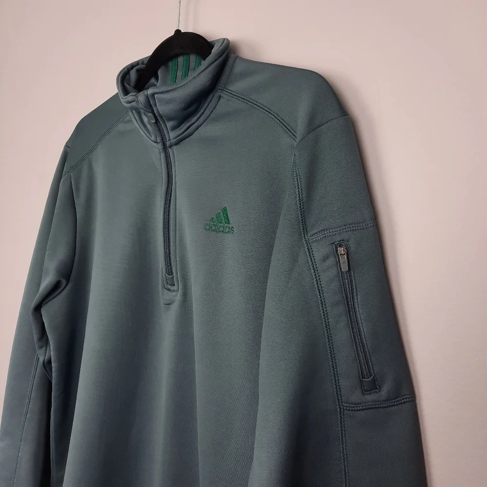 Adidas Men's Gray and Green 1/4 Zip Pullover Sweatshirt size Medium
